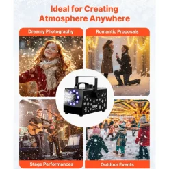 VEVOR 900W Snow Machine with 9 LED RGB Lights, 12 LED Lighting Colors, and Wireless Remote, Handheld/Hanging Outdoor Snowflake Machine Fake Snow Machines with 1L Tank for Christmas Party