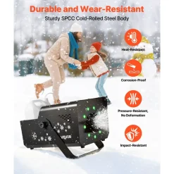 VEVOR 1500W Snow Machine with RGB DMX512 Signal Control, 9 LED Lights, Wireless Remote, High Output Snowflake Machine with 5L Tank, Portable DJ Stage Snow Maker for Christmas Parties Stage Effects