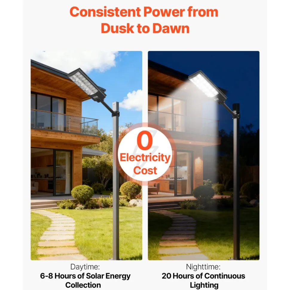 VEVOR 8000W Solar Street Light Outdoor, 450000LM, Commercial Parking Lot Light Dusk to Dawn, LED Flood Security Lamp with Motion Sensor, IP65 Waterproof Outdoor Lighting, for Driveway Yard, 1 Pack