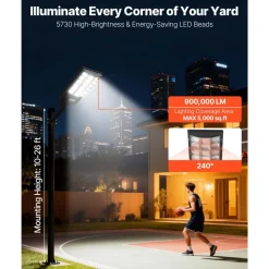 VEVOR 12000W Solar Street Light Outdoor, 900000LM, Commercial Parking Lot Light Dusk to Dawn, LED Flood Security Lamp with Motion Sensor, IP65 Waterproof Wide Angle Outdoor Lighting, for Driveway Yard