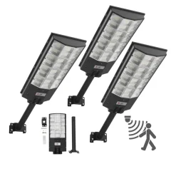 VEVOR 8000W Solar Street Lights Outdoor, 450000LM, Commercial Parking Lot Lights Dusk to Dawn, LED Flood Security Lamp with Motion Sensor, IP65 Waterproof Outdoor Lighting, for Driveway Yard, 3 Pack