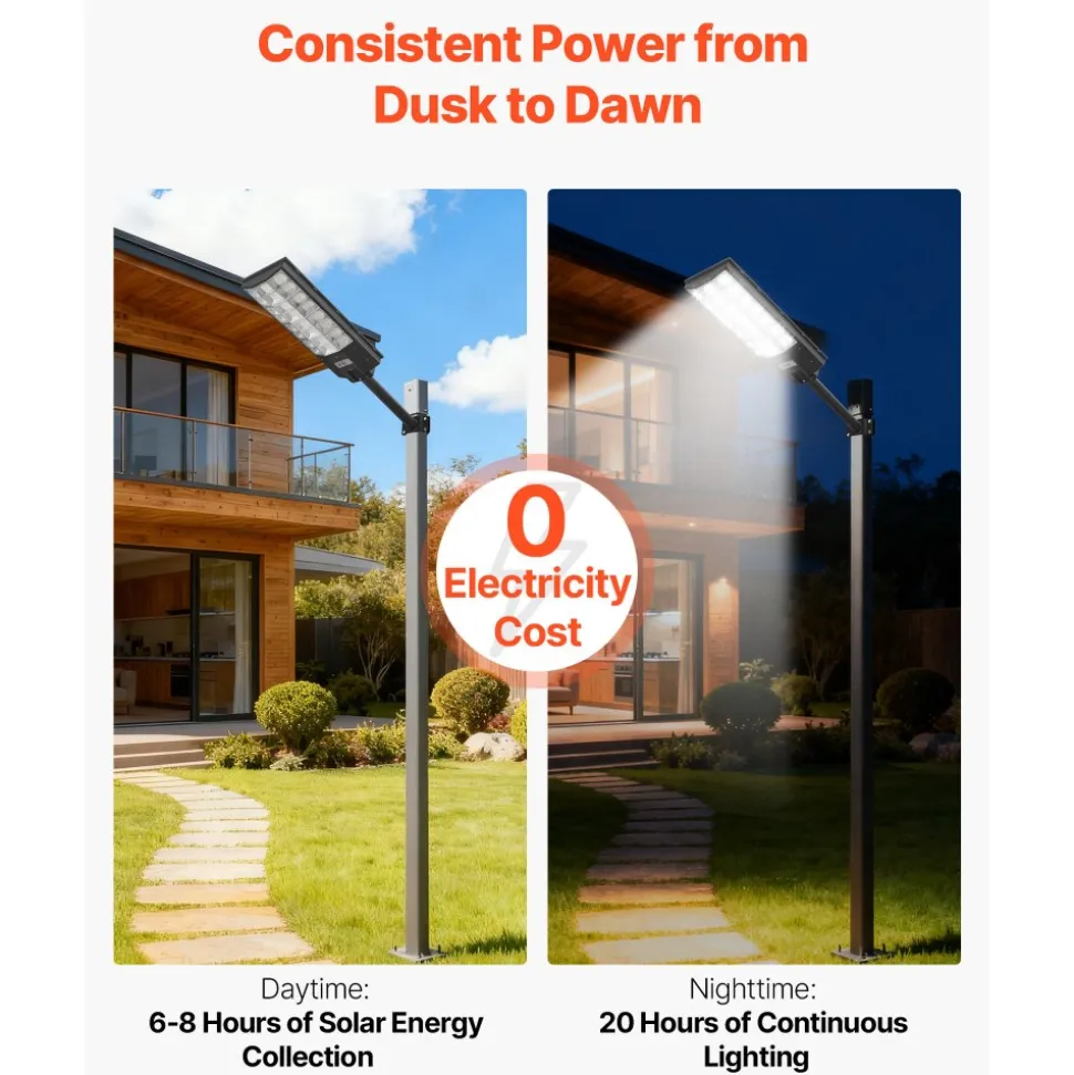 VEVOR 8000W Solar Street Lights Outdoor, 450000LM, Commercial Parking Lot Lights Dusk to Dawn, LED Flood Security Lamp with Motion Sensor, IP67 Waterproof Outdoor Lighting, for Driveway Yard, 2 Pack