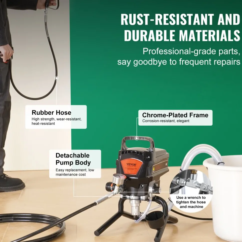VEVOR 950W Stand Airless Paint Sprayer, 3000PSI High Efficiency Electric Airless Sprayer, Handheld Paint Sprayers for Home Interior and Exterior Furniture and Fences, Fine And Even Painting Effect