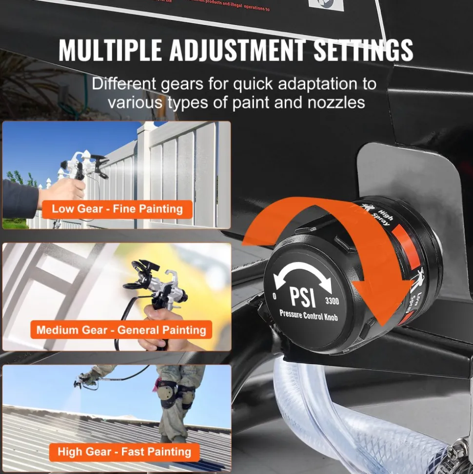 VEVOR 950W Stand Airless Paint Sprayer, 3000PSI High Efficiency Electric Airless Sprayer, Handheld Paint Sprayers for Home Interior and Exterior Furniture and Fences, Fine And Even Painting Effect