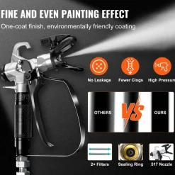 VEVOR 950W Stand Airless Paint Sprayer, 3000PSI High Efficiency Electric Airless Sprayer, Handheld Paint Sprayers for Home Interior and Exterior Furniture and Fences, Fine And Even Painting Effect