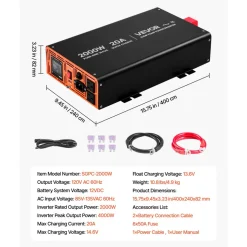 VEVOR 2000W Sump Pump Battery Backup System, LCD Display, Auto Switches to Battery Inverter Power for Sump Pump, Pure Sine Wave, for Basement Protection Emergency Power Outage, Batteries Not Included