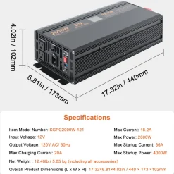 VEVOR 2000W Sump Pump Battery Backup with LCD, Automatically Shifts to Inverter Power Ensuring Uninterrupted Operation, Essential for Emergencies & Power Failures