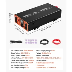 VEVOR 3000W Sump Pump Battery Backup System, LCD Display, Auto Switches to Battery Inverter Power for Sump Pump, Pure Sine Wave, for Basement Protection Emergency Power Outage, Batteries Not Included