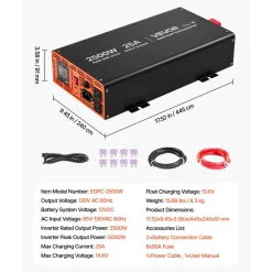 VEVOR 1500W Sump Pump Battery Backup System, LCD Display, Auto Switches to Battery Inverter Power for Sump Pump, Pure Sine Wave, for Basement Protection Emergency Power Outage, Batteries Not Included