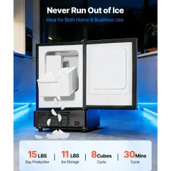 VEVOR 15" W Under Counter Ice Maker, 15 LBS/Day Crescent Ice Maker Built-in with 11LBS Storage Bin & Reversible Door, Freestanding Ice-Making Machine for Commercial Home Kitchens - No Drain Required