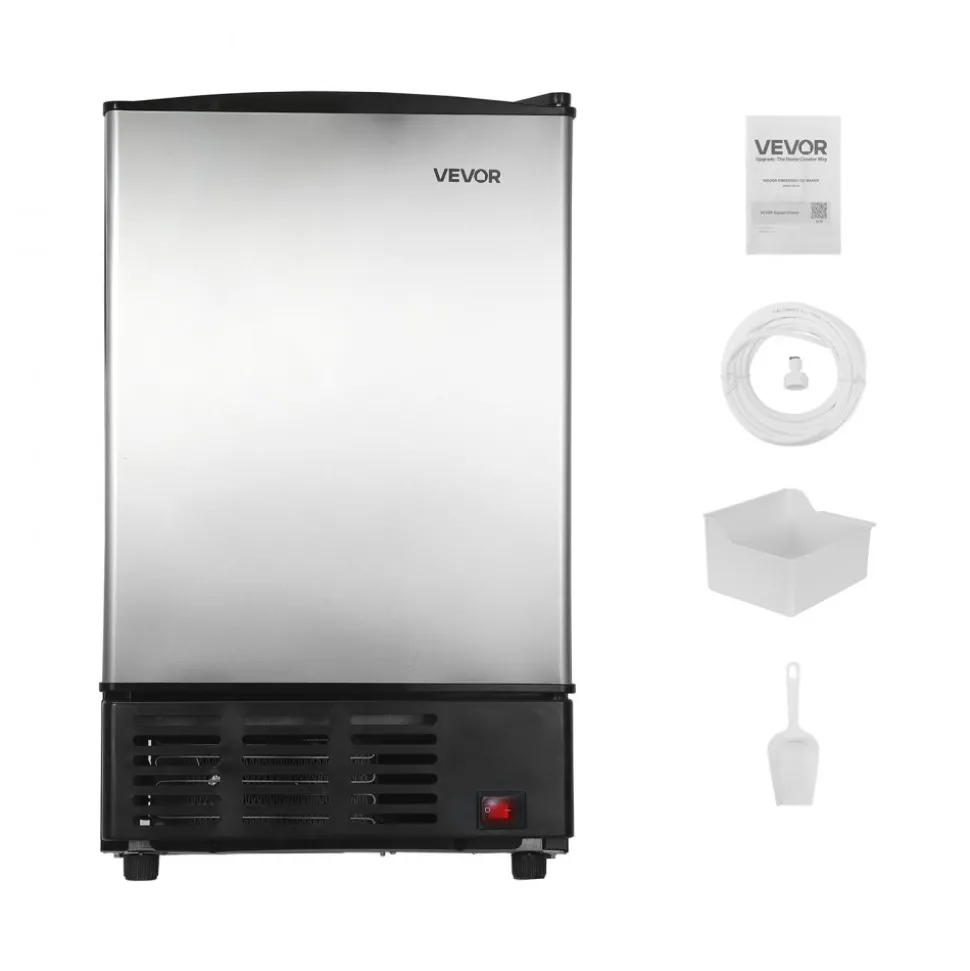 VEVOR 15" W Under Counter Ice Maker, 15 LBS/Day Crescent Ice Maker Built-in with 11LBS Storage Bin & Reversible Door, Freestanding Ice-Making Machine for Commercial Home Kitchens - No Drain Required