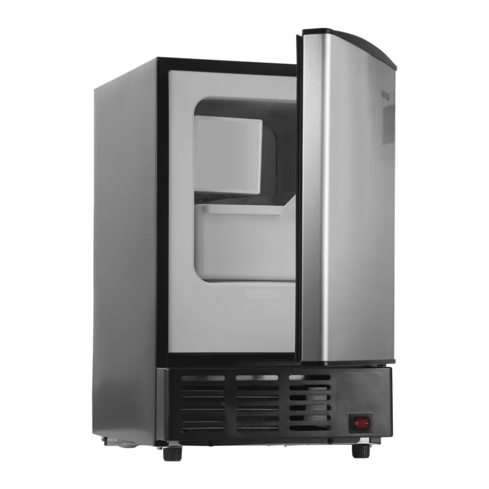 VEVOR 15" W Under Counter Ice Maker, 15 LBS/Day Crescent Ice Maker Built-in with 11LBS Storage Bin & Reversible Door, Freestanding Ice-Making Machine for Commercial Home Kitchens - No Drain Required