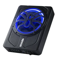 VEVOR 10" 440W Underseat Car Subwoofer, Slim Powered Car Subwoofers with Blue Ambient Light, Low Profile Audio Sub Under the Seat with Built-in Amplifier, Remote Controller for SUVs, Car, Truck, RV
