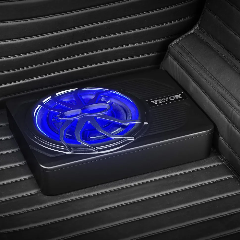VEVOR 8" 240W Underseat Car Subwoofer, 120W RMS Rated Power Slim Powered Car Subwoofers Under the Seat, Low Profile Audio Sub Built-in Amplifier, High/Low Level Input & Volume Controller for SUVs, Car, Truck, RV