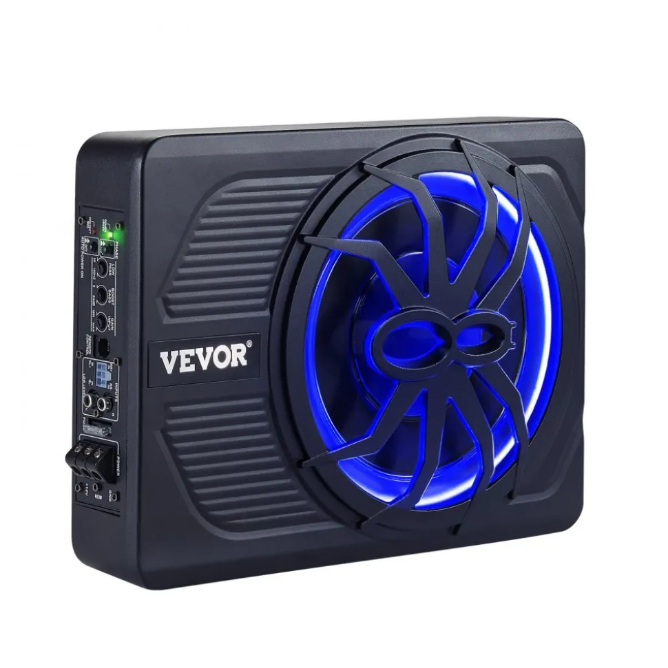 VEVOR 8" 240W Underseat Car Subwoofer, 120W RMS Rated Power Slim Powered Car Subwoofers Under the Seat, Low Profile Audio Sub Built-in Amplifier, High/Low Level Input & Volume Controller for SUVs, Car, Truck, RV