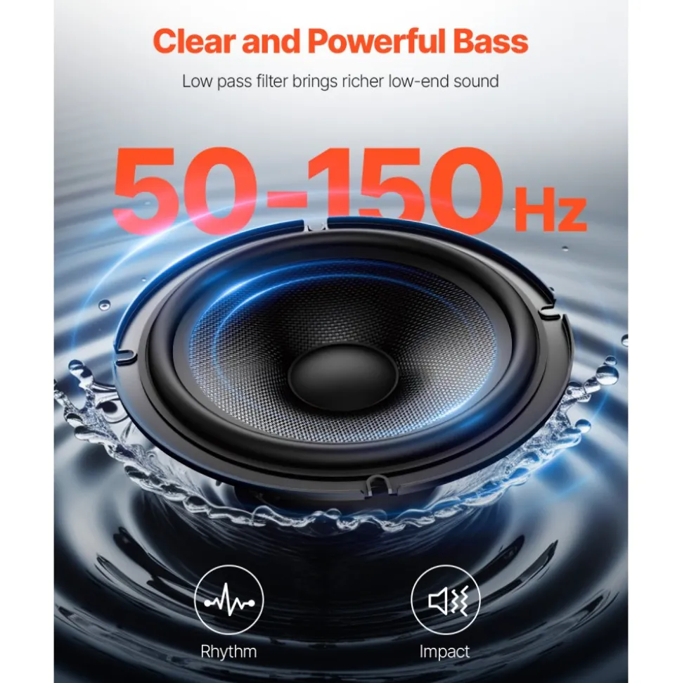 VEVOR 8" 240W Underseat Car Subwoofer, 120W RMS Rated Power Slim Powered Car Subwoofers Under the Seat, Low Profile Audio Sub Built-in Amplifier, High/Low Level Input & Volume Controller for SUVs, Car, Truck, RV