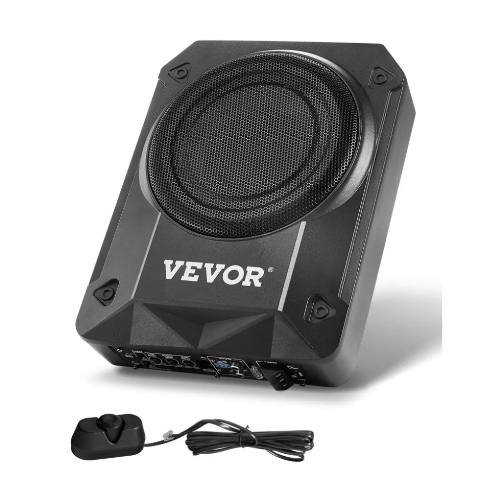 VEVOR 8" 800W Underseat Car Subwoofer, Slim Powered Car Subwoofers Under the Seat, Low Profile Audio Sub Built-in Amplifier, High/Low Level Input & Volume Controller for SUVs, Car, Truck, RV