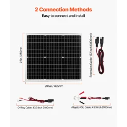 VEVOR 50W 12V Solar Battery Charger Maintainer, Mono Solar Panel Trickle Battery Charger with Upgraded MPPT Controller, IP65 Waterproof for Car Boat RV Trailer Flat Rooftop (Bracket Not Included)