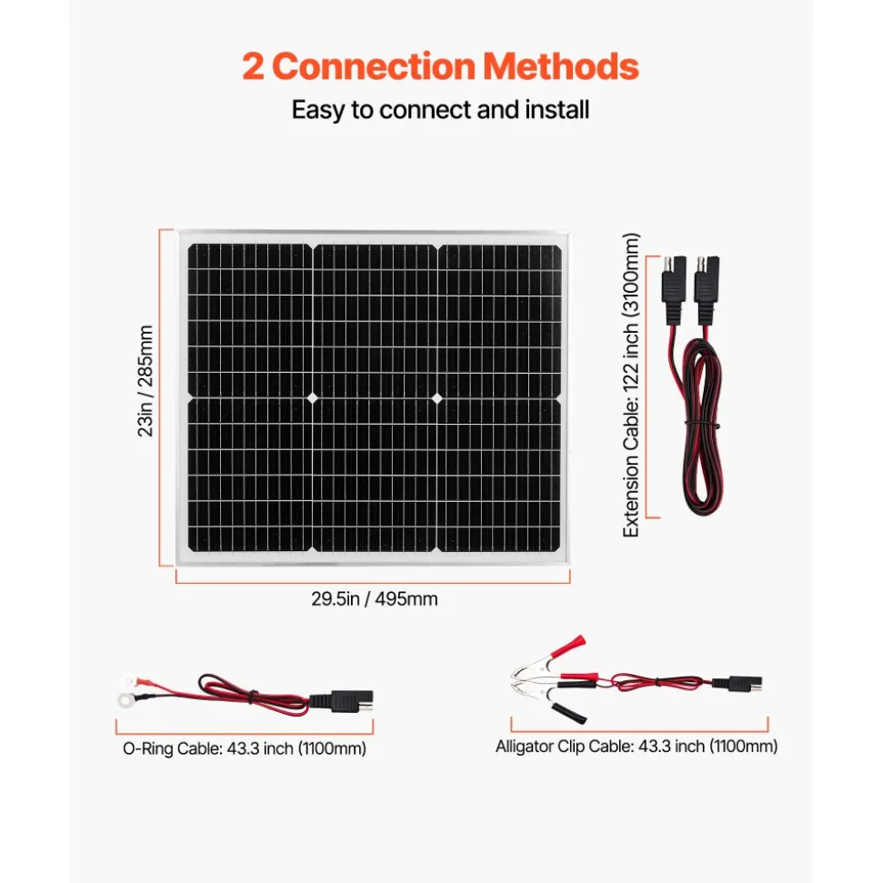 VEVOR 50W 12V Solar Battery Charger Maintainer, Mono Solar Panel Trickle Battery Charger with Upgraded MPPT Controller, IP65 Waterproof for Car Boat RV Trailer Flat Rooftop (Bracket Not Included)