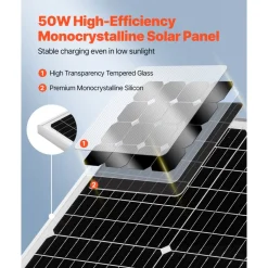 VEVOR 50W 12V Solar Battery Charger Maintainer, Mono Solar Panel Trickle Battery Charger with Upgraded MPPT Controller, IP65 Waterproof for Car Boat RV Trailer Flat Rooftop (Bracket Not Included)