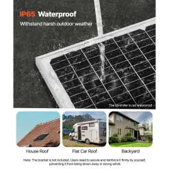 VEVOR 50W 12V Solar Battery Charger Maintainer, Mono Solar Panel Trickle Battery Charger with Upgraded MPPT Controller, IP65 Waterproof for Car Boat RV Trailer Flat Rooftop (Bracket Not Included)