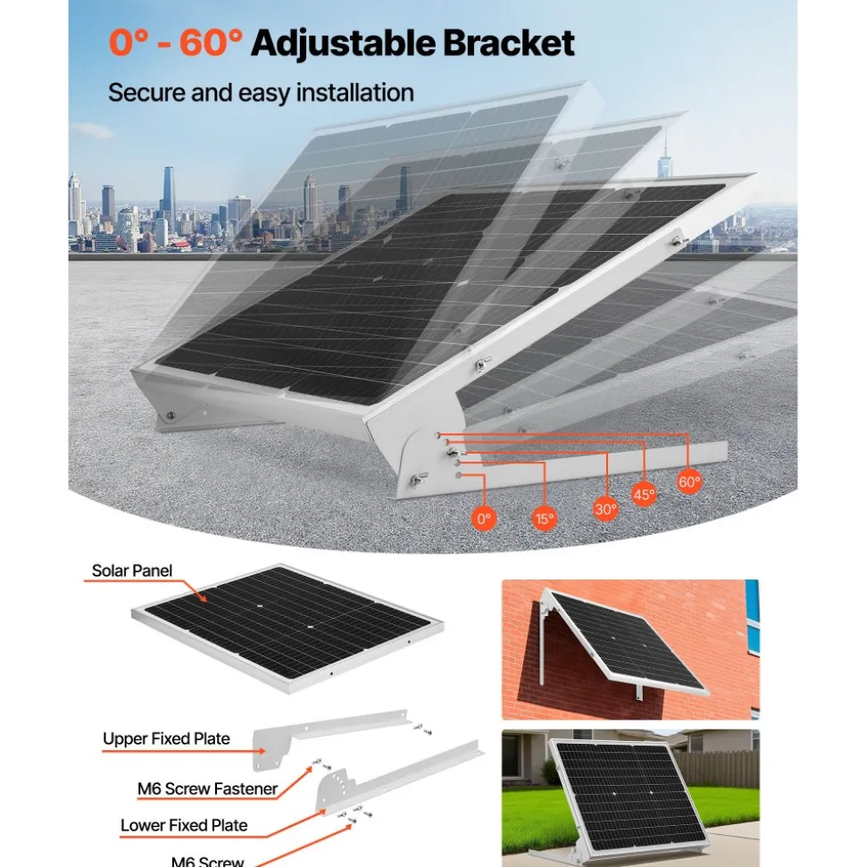 VEVOR 50W 12V Solar Battery Trickle Charger Maintainer, Mono Solar Panel Battery Charger with Upgraded MPPT Controller & Adjustable Mount Bracket, IP65 Waterproof for Car Boat RV Trailer House Roof
