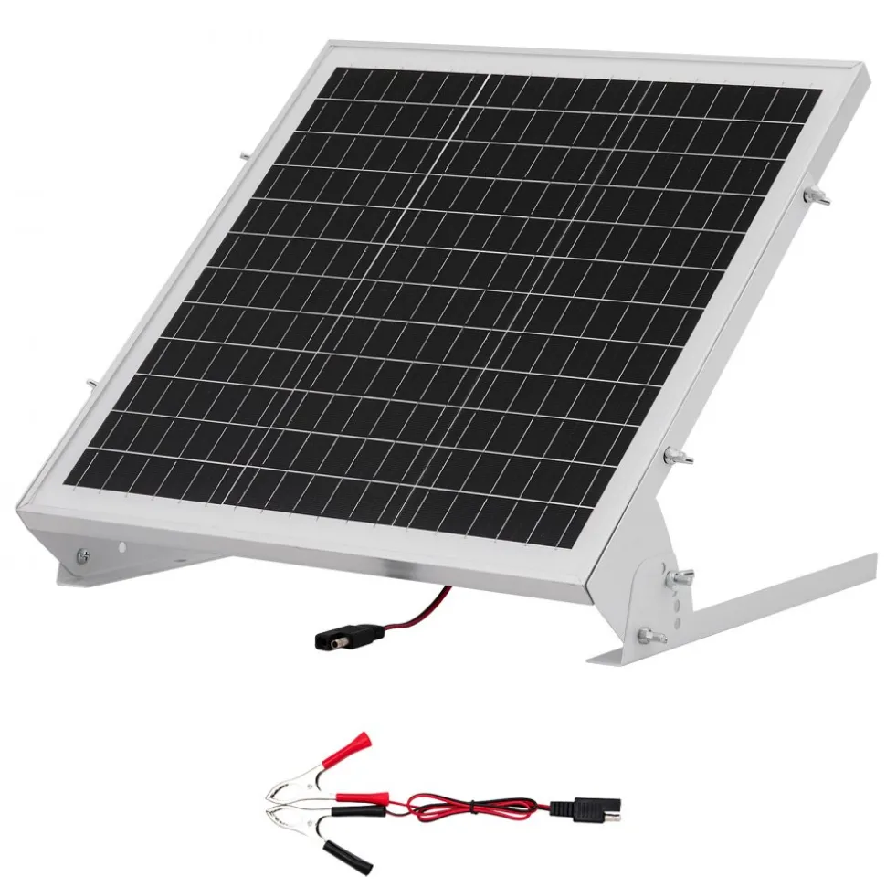 VEVOR 20W 12V Solar Battery Trickle Charger Maintainer, Mono Solar Panel Battery Charger with Built-in MPPT Controller & Adjustable Mount Bracket, IP65 Waterproof for Car Boat RV Trailer House Roof
