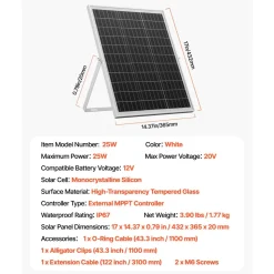 VEVOR 25W 12V Solar Panel Battery Charger, Solar Battery Trickle Charger Maintainer with Intelligent MPPT Controller & Adjustable Mount Bracket, IP67 Waterproof for Car Boat RV Motorcycle Trailer