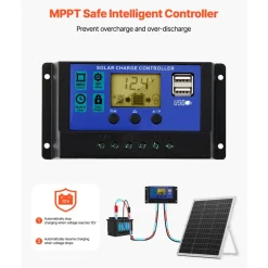 VEVOR 25W 12V Solar Panel Battery Charger, Solar Battery Trickle Charger Maintainer with Intelligent MPPT Controller & Adjustable Mount Bracket, IP67 Waterproof for Car Boat RV Motorcycle Trailer