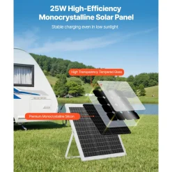 VEVOR 25W 12V Solar Panel Battery Charger, Solar Battery Trickle Charger Maintainer with Intelligent MPPT Controller & Adjustable Mount Bracket, IP67 Waterproof for Car Boat RV Motorcycle Trailer