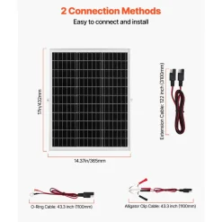 VEVOR 25W 12V Solar Panel Battery Charger, Solar Battery Trickle Charger Maintainer with Intelligent MPPT Controller & Adjustable Mount Bracket, IP67 Waterproof for Car Boat RV Motorcycle Trailer