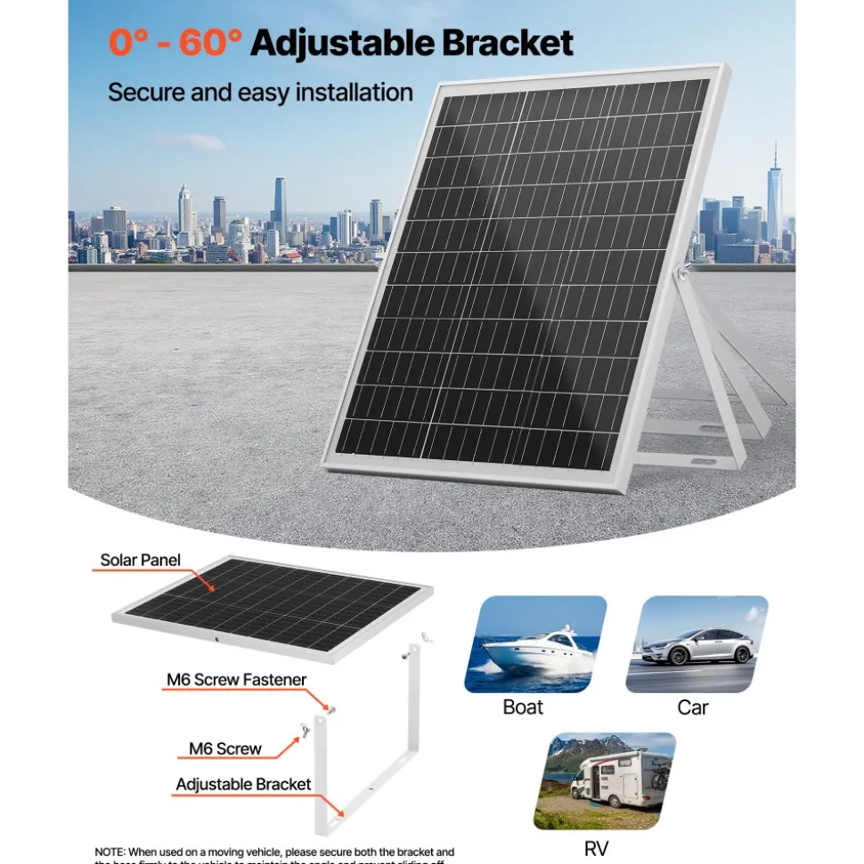 VEVOR 25W 12V Solar Panel Battery Charger, Solar Battery Trickle Charger Maintainer with Intelligent MPPT Controller & Adjustable Mount Bracket, IP67 Waterproof for Car Boat RV Motorcycle Trailer