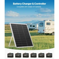 VEVOR 25W 12V Solar Panel Battery Charger, Solar Battery Trickle Charger Maintainer with Intelligent MPPT Controller & Adjustable Mount Bracket, IP67 Waterproof for Car Boat RV Motorcycle Trailer