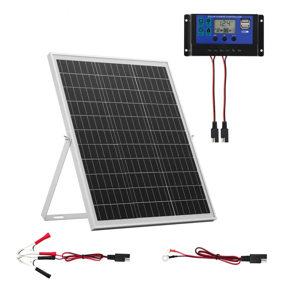 VEVOR 25W 12V Solar Panel Battery Charger, Solar Battery Trickle Charger Maintainer with Intelligent MPPT Controller & Adjustable Mount Bracket, IP67 Waterproof for Car Boat RV Motorcycle Trailer
