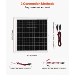 VEVOR 20W 12V Solar Panel Battery Charger, Solar Battery Trickle Charger Maintainer with Intelligent MPPT Controller & Adjustable Mount Bracket, IP67 Waterproof for Car Boat RV Motorcycle Trailer