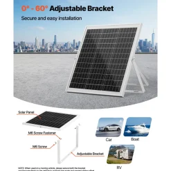VEVOR 20W 12V Solar Panel Battery Charger, Solar Battery Trickle Charger Maintainer with Intelligent MPPT Controller & Adjustable Mount Bracket, IP67 Waterproof for Car Boat RV Motorcycle Trailer