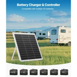 VEVOR 20W 12V Solar Panel Battery Charger, Solar Battery Trickle Charger Maintainer with Intelligent MPPT Controller & Adjustable Mount Bracket, IP67 Waterproof for Car Boat RV Motorcycle Trailer