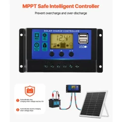 VEVOR 20W 12V Solar Panel Battery Charger, Solar Battery Trickle Charger Maintainer with Intelligent MPPT Controller & Adjustable Mount Bracket, IP67 Waterproof for Car Boat RV Motorcycle Trailer
