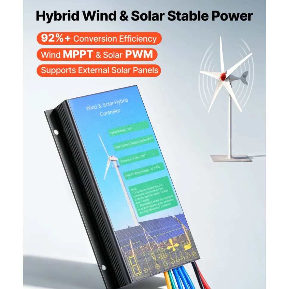 VEVOR 800W 12V Wind Turbine Generator, 5-Blade Wind Turbine Kit with Wind & Solar Hybrid Controller, Efficient 3-Phase AC Permanent Wind Power Generator for RV Boat Home Farm (Tower Pole Not Included)