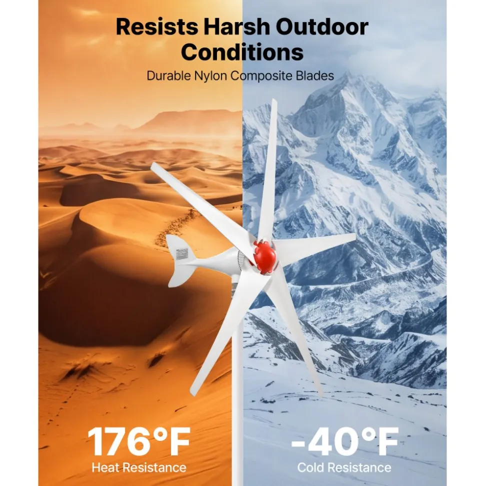 VEVOR 800W 12V Wind Turbine Generator, 5-Blade Wind Turbine Kit with Wind & Solar Hybrid Controller, Efficient 3-Phase AC Permanent Wind Power Generator for RV Boat Home Farm (Tower Pole Not Included)