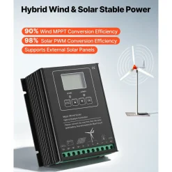 VEVOR 1500W 24V Wind Turbine Generator, 3-Blade Wind Turbine Kit with Wind/Solar Hybrid Controller, Efficient 3-Phase AC Permanent Wind Power Generator for RV Boat Home Farm (Tower Pole Not Included)