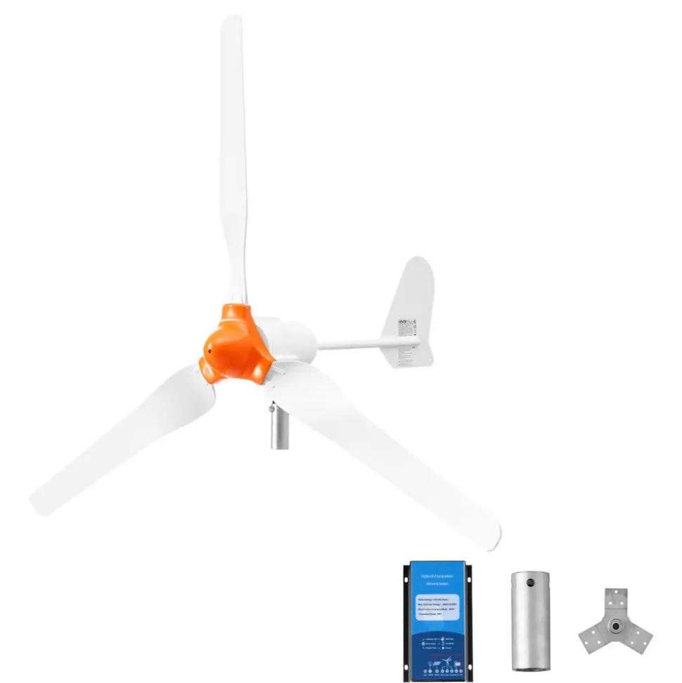 VEVOR 1200W 24V Wind Turbine Generator, 3-Blade Wind Turbine Kit with Wind/Solar Hybrid Controller, Efficient 3-Phase AC Permanent Wind Power Generator for RV Boat Home Farm (Tower Pole Not Included)