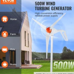 VEVOR 500W Wind Turbine Generator with Anemometer, 12V Wind Turbine Kit, 3-Blade Wind Power Generator, MPPT Controller & Adjustable Windward Direction, Suitable for Home, Farm, RVs, Boats