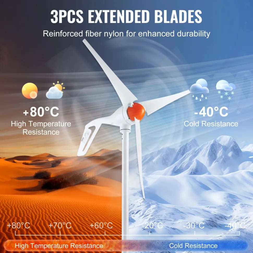 VEVOR 500W Wind Turbine Generator, 12V Wind Turbine Kit, 3-Blade Wind Power Generator with MPPT Controller, Adjustable Windward Direction & 2.5m/s Start Wind Speed, Suitable for Home, Farm, RVs, Boats