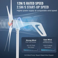 VEVOR 500W Wind Turbine Generator, 12V Wind Turbine Kit, 5-Blade Wind Power Generator with MPPT Controller, Adjustable Windward Direction & 2.5m/s Start Wind Speed, Suitable for Home, Farm, RVs, Boats