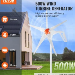 VEVOR 500W Wind Turbine Generator, 12V Wind Turbine Kit, 5-Blade Wind Power Generator with MPPT Controller, Adjustable Windward Direction & 2.5m/s Start Wind Speed, Suitable for Home, Farm, RVs, Boats