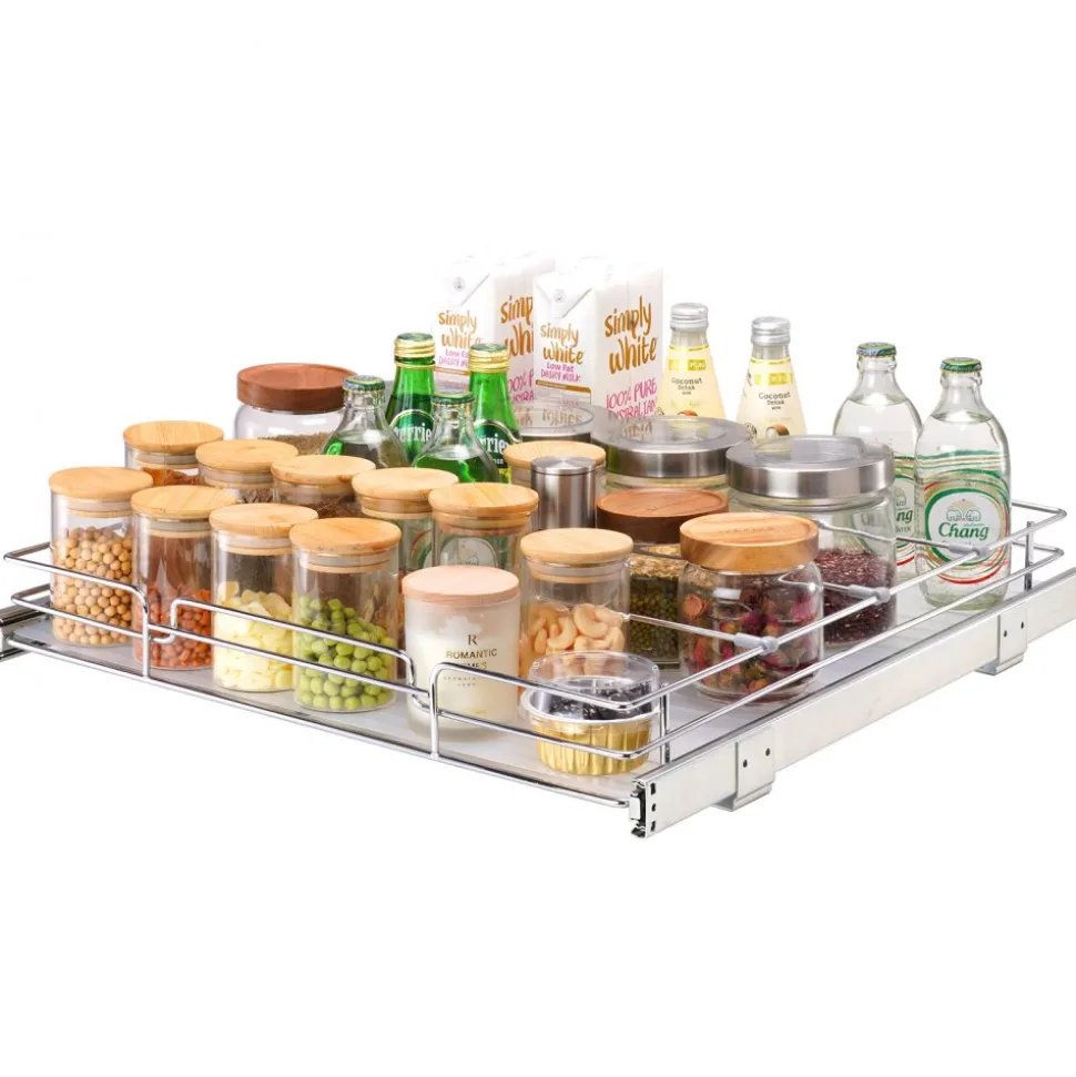 VEVOR 21.5"Wx21"Dx3.5"H Pull Out Cabinet Organizer, Heavy Duty Slide Out Pantry Shelves, Steel Roll Out Drawers, Sliding Drawer Storage for Home Under Sink, 23"Wx22"Dx7"H Install Size for Cabinet