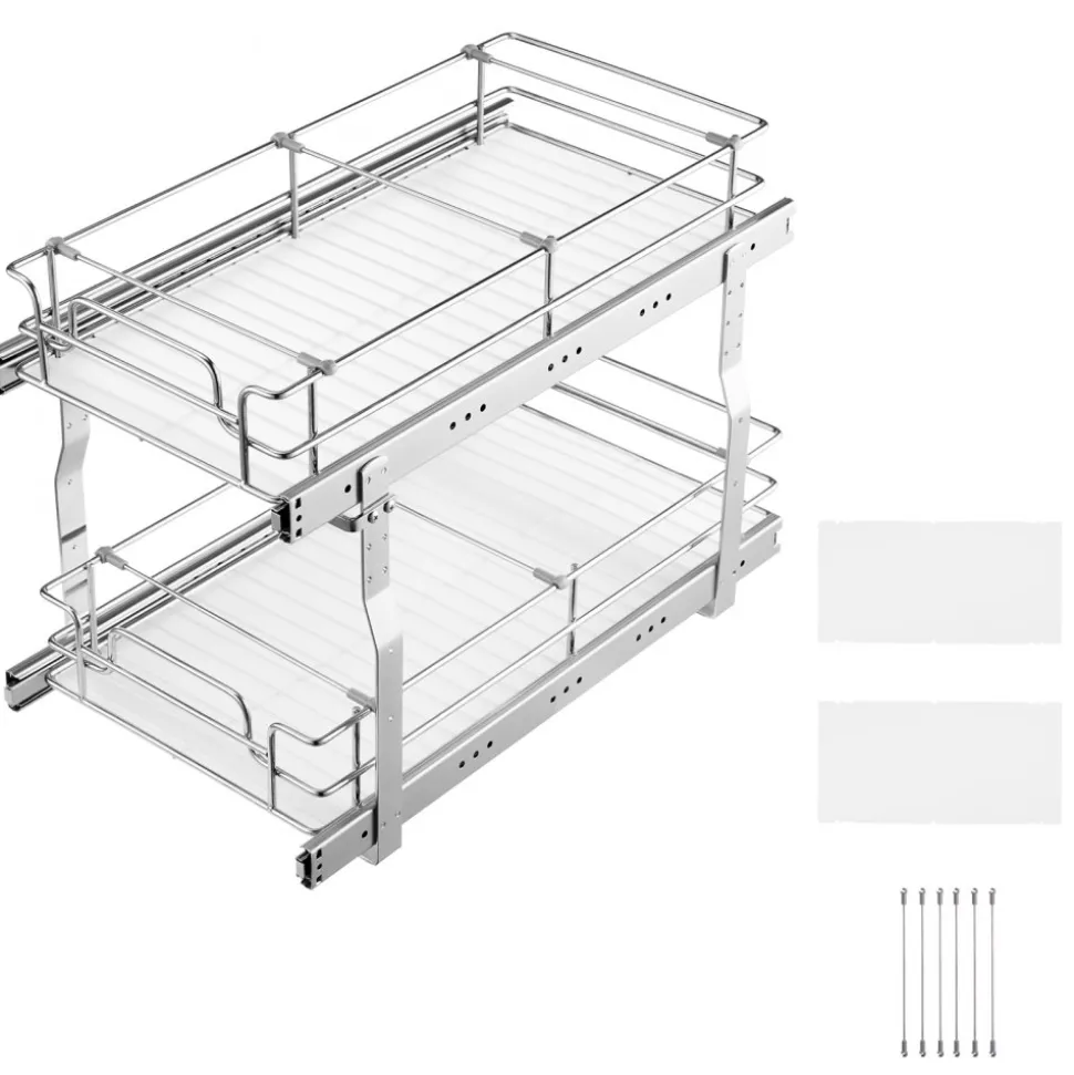 VEVOR 12"Wx21"Dx15"H Pull Out Cabinet Organizer, Heavy Duty Slide Out Pantry Shelves, Steel Roll Out Drawers, Sliding Drawer Storage for Home Under Sink, 13.5"Wx22"Dx18"H Install Size for Cabinet