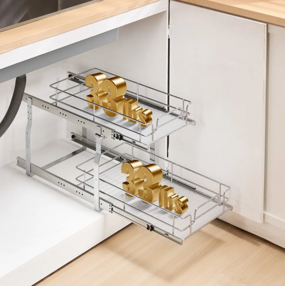 VEVOR 12"Wx21"Dx15"H Pull Out Cabinet Organizer, Heavy Duty Slide Out Pantry Shelves, Steel Roll Out Drawers, Sliding Drawer Storage for Home Under Sink, 13.5"Wx22"Dx18"H Install Size for Cabinet