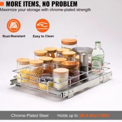 VEVOR 12.5"Wx16.5"Dx3.5"H Pull Out Cabinet Organizer, Heavy Duty Slide Out Pantry Shelves, Steel Roll Out Drawers, Sliding Drawer Storage for Home Under Sink, 14"Wx17.5"Dx7"H Install Size for Cabinet